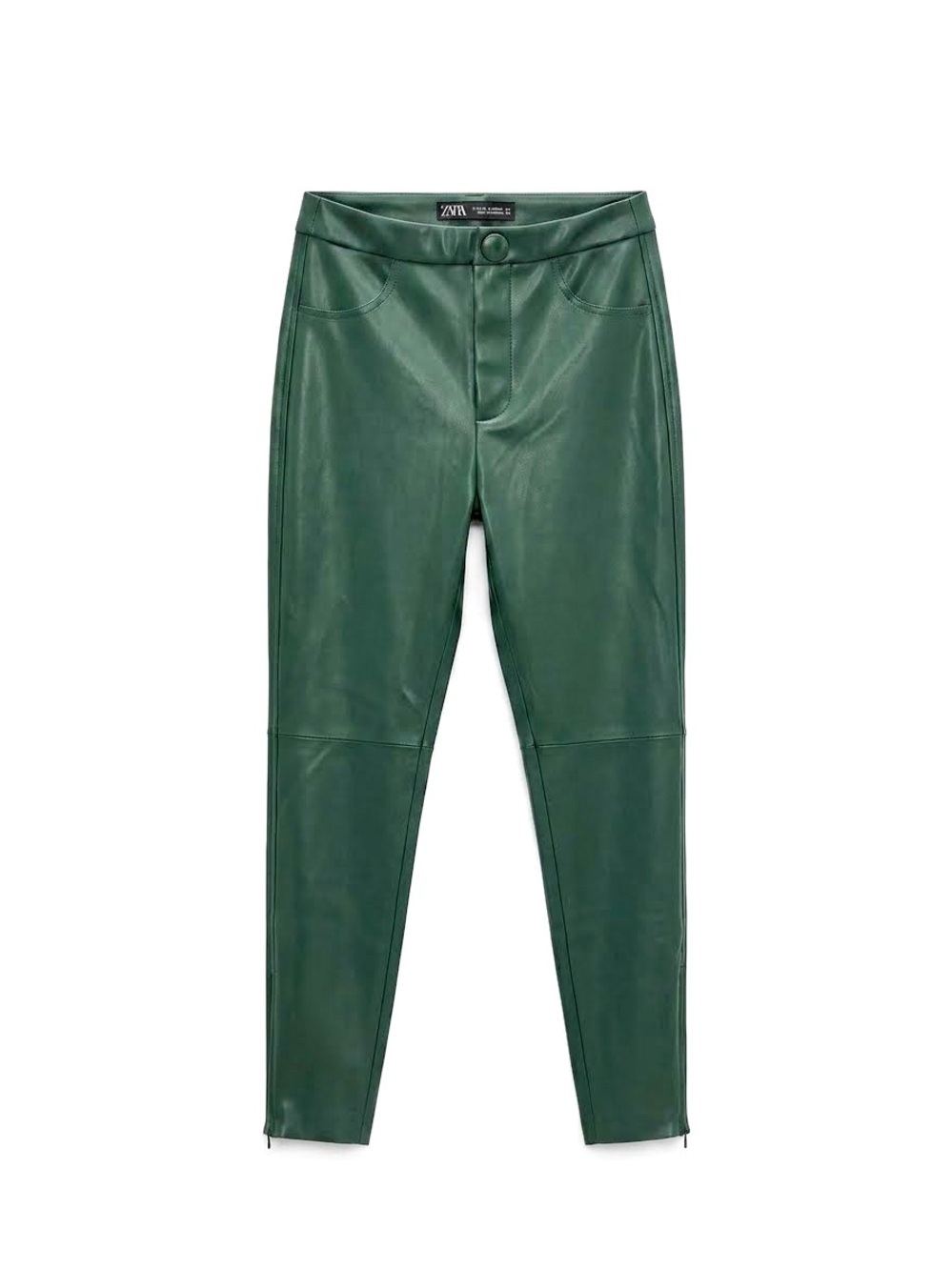 Zara Green Faux Leather High Waisted Skinny Ankle Zip Legging Pants Trousers XS